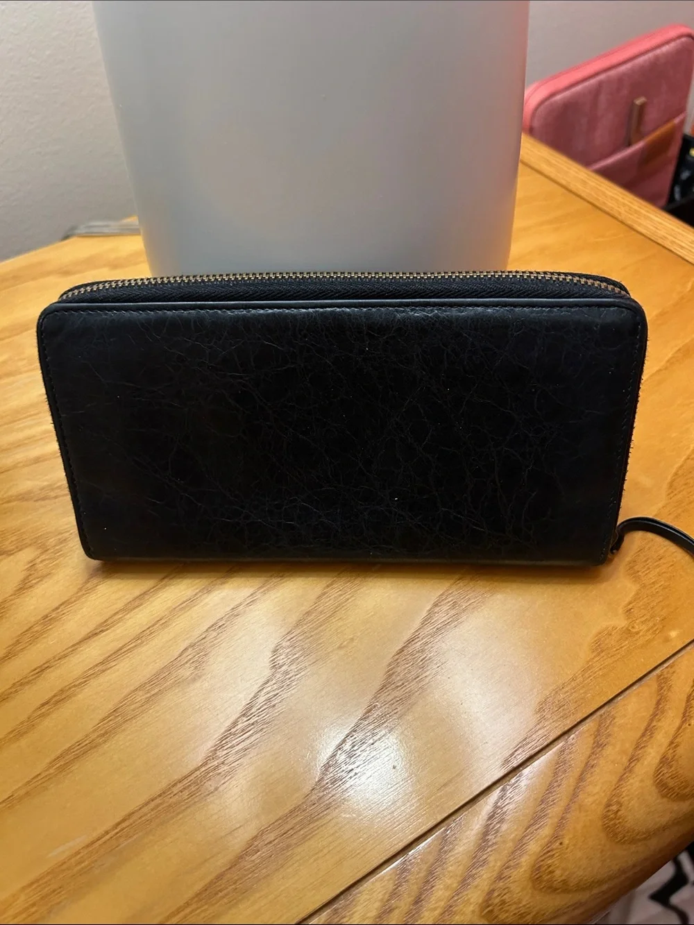 Balenciaga Black Leather Zip-Around Wallet with Gold Hardware